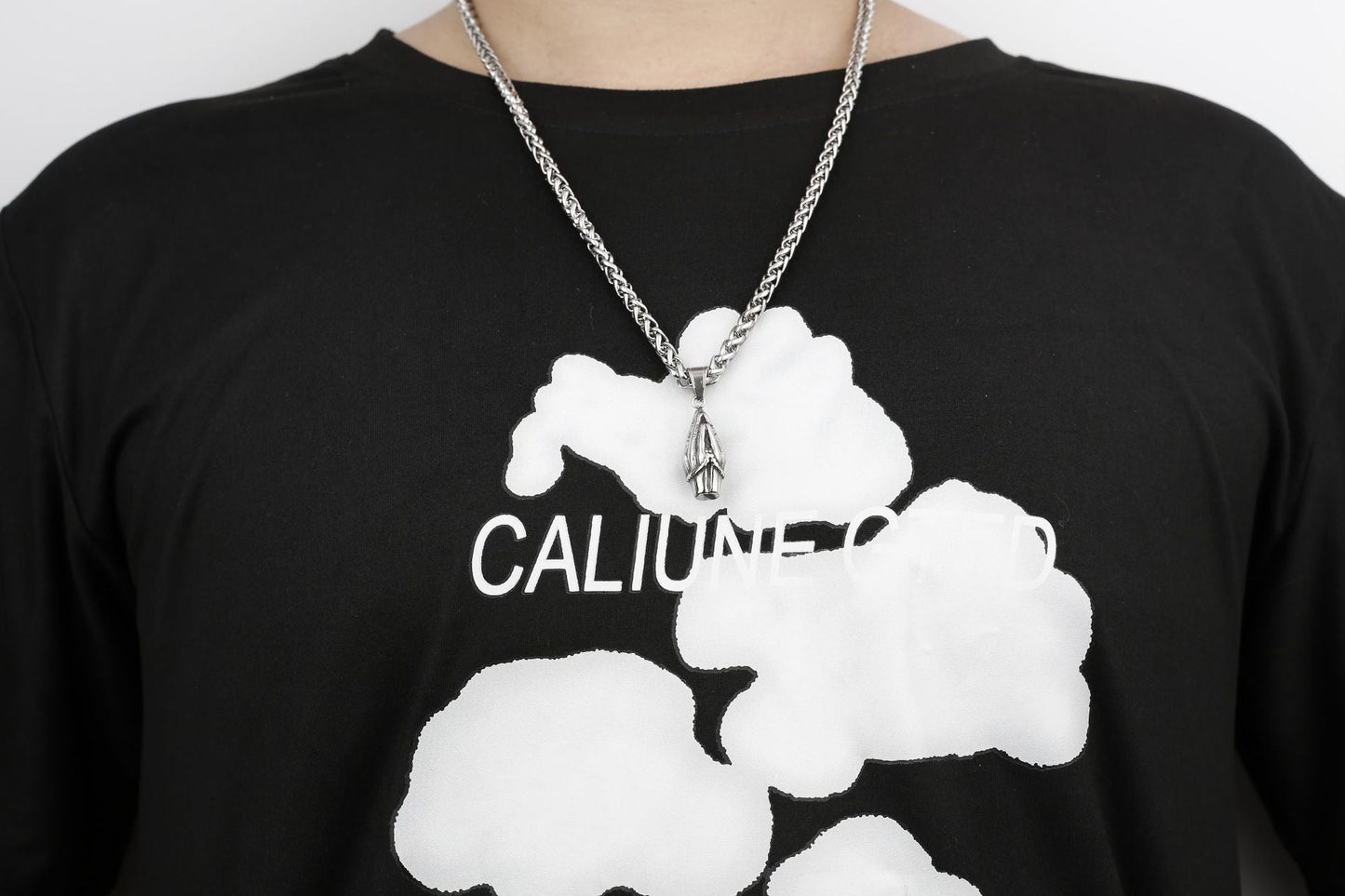 Praying Hands with Rosary Necklace