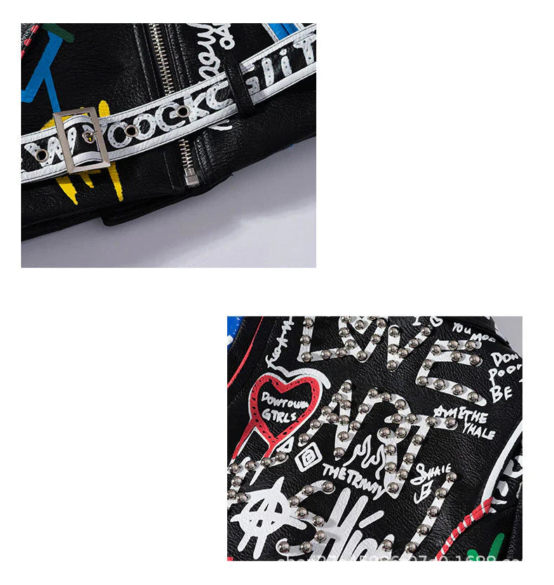 Punk Graffiti Prints and Rivet Leather Jackets