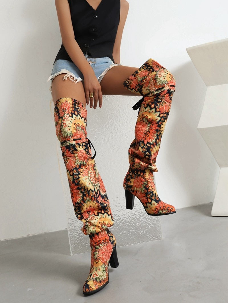 Rael Printed Tie and Slouchy Over the Knee Boots - 3 Styles
