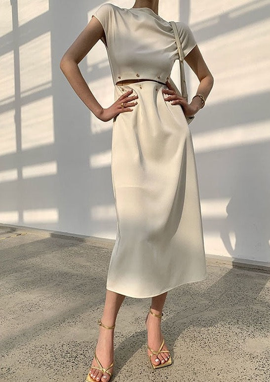 Regina Minimalist Sheath Dress with Cut Out Waist