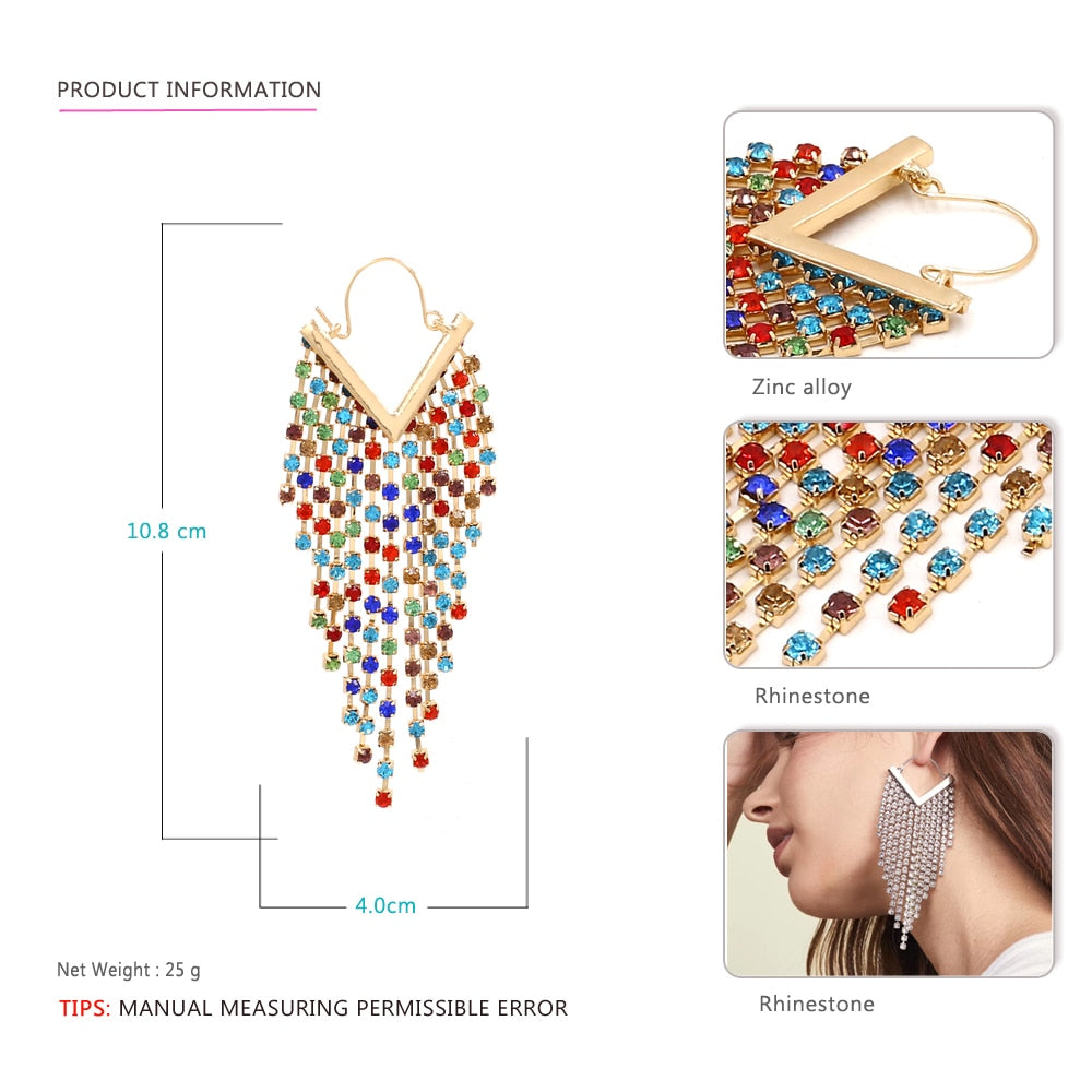 Rhinestone Cascade Tassel Hoop Earrings - 4 Colors