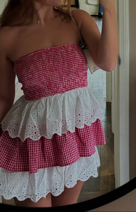 Fabiana Red And White Strapless Mini Dress