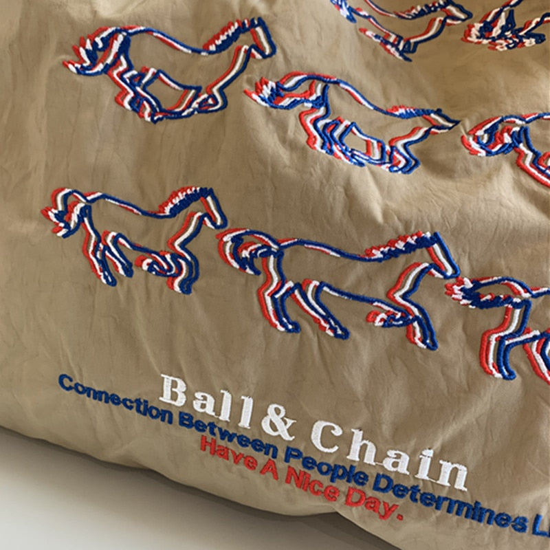 Running Horses Embroidery Casual Canvas Tote