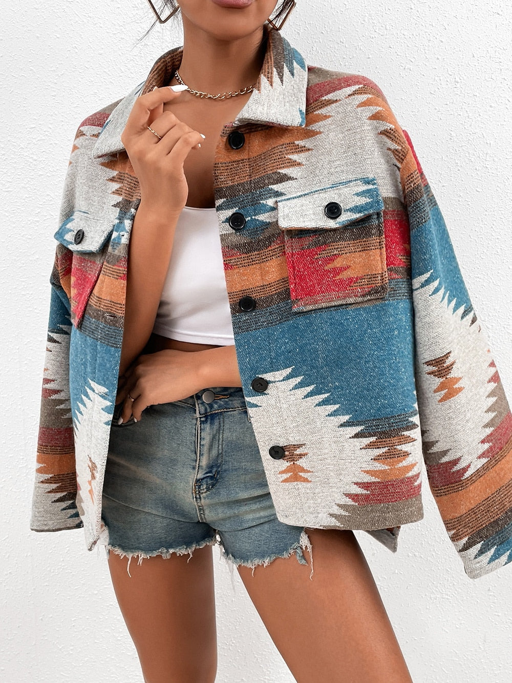 Lapel Geometric Figure Jacquard Jacket