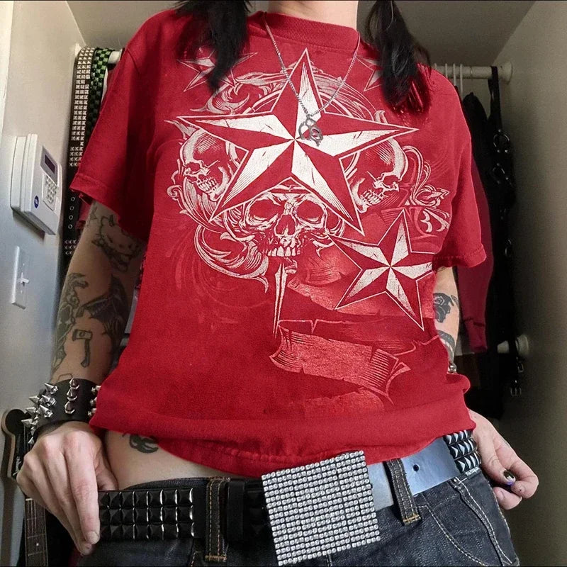 Cyber Star Grunge Red T-shirt
