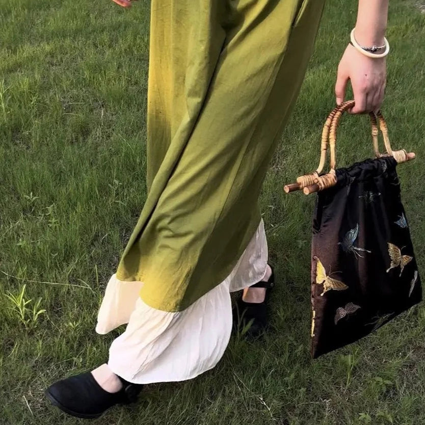 Mira Butterfly Silk Embroidery Bamboo Handle Tote