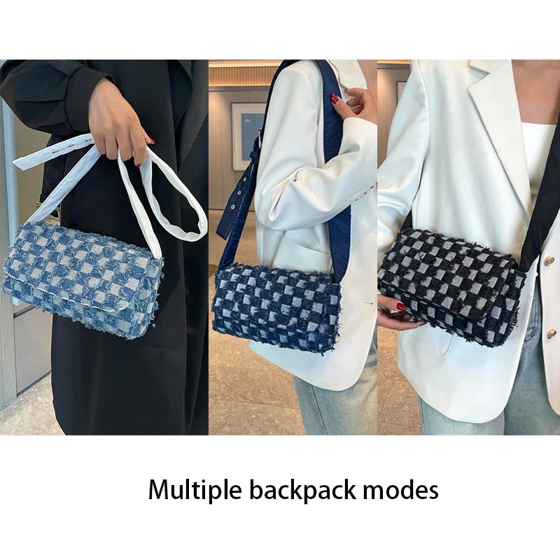 Casual Checked Denim Shoulder Bags