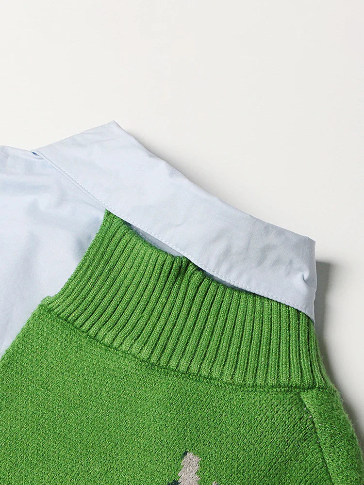 Cassia Patchwork Knit and Shirt Blouse