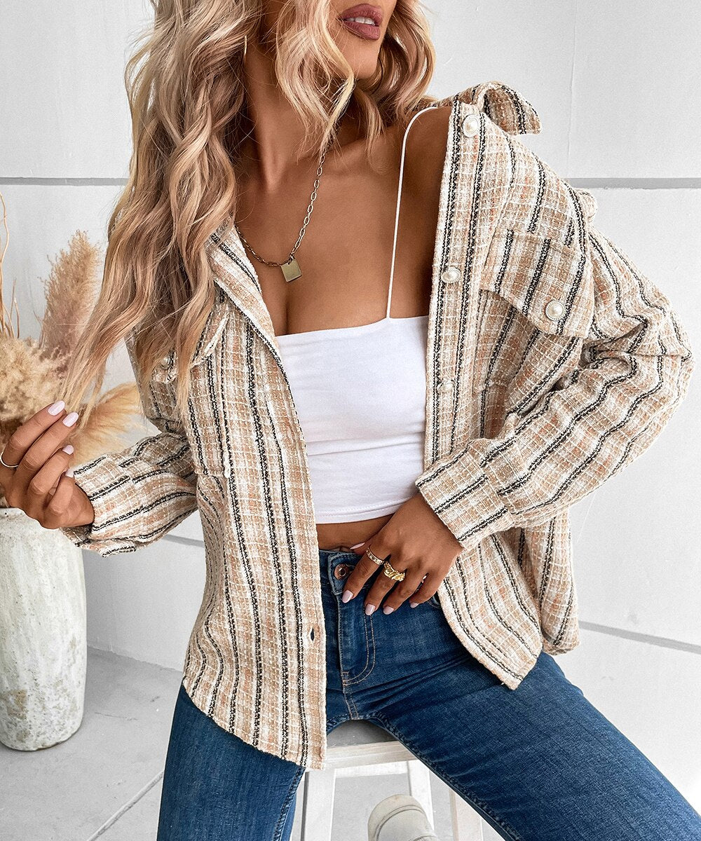 Dual Pocket Plaid Shirt Jacket