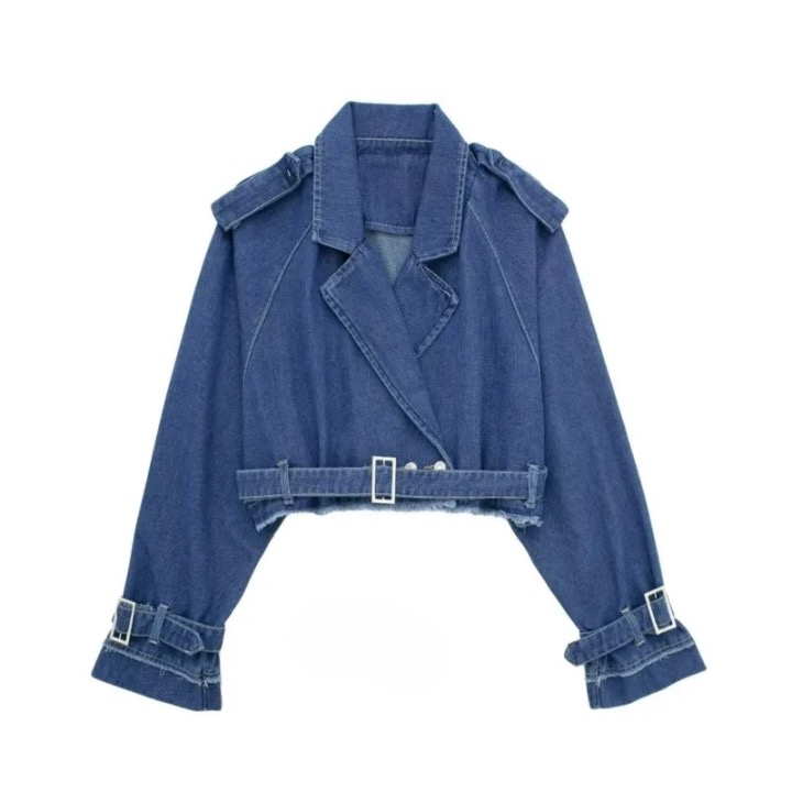 Rhea Cropped Denim Biker Jacket