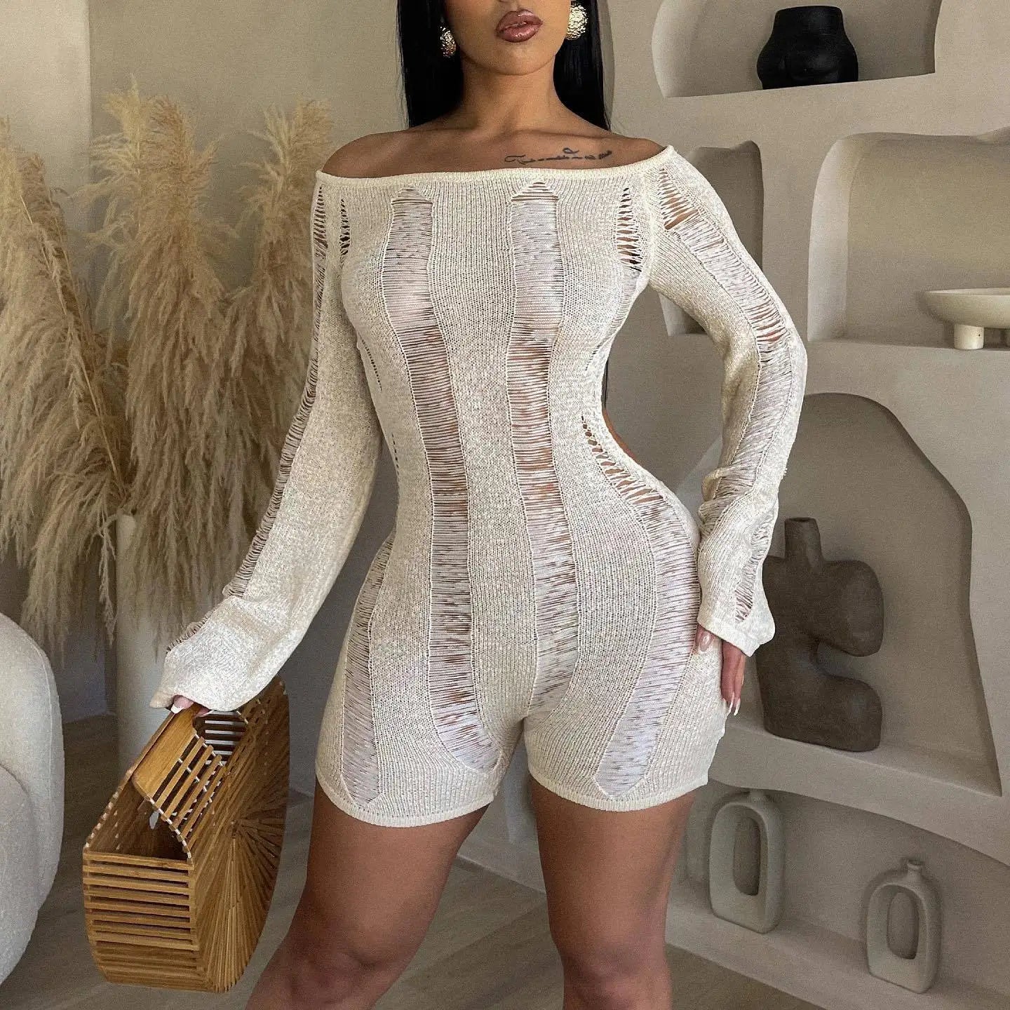 See Through Backless One Shoulder Romper