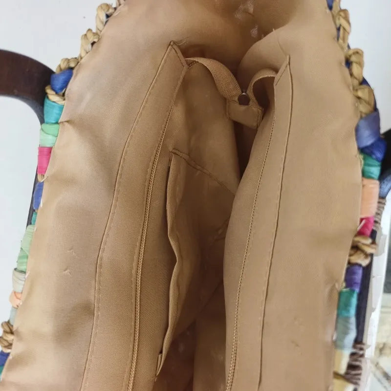 Chunky Rainbow Stripe Straw Basket Bag