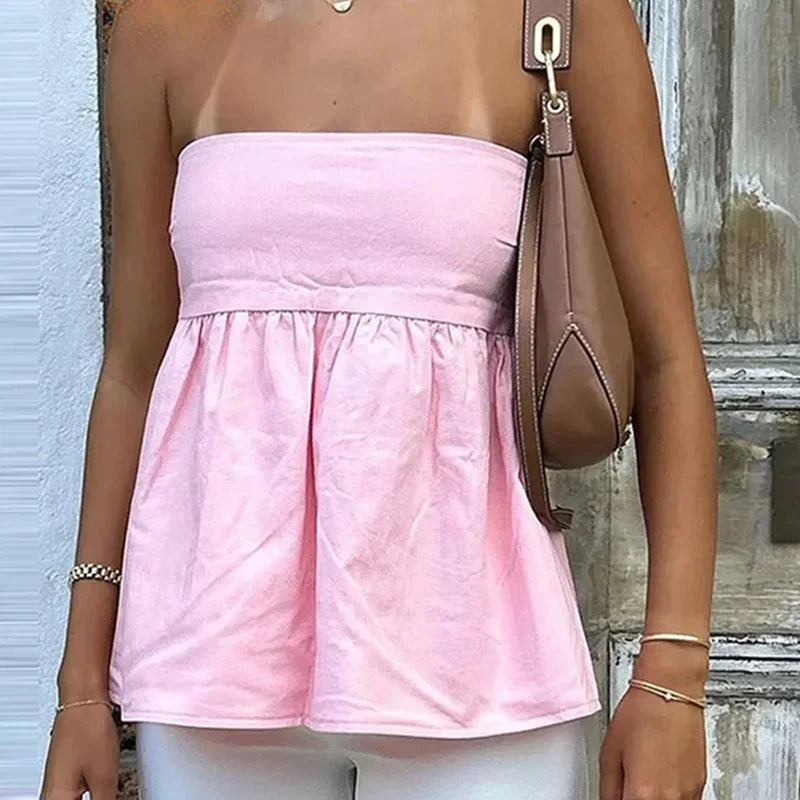 Bandeau Solid Color Off-Shoulder Strapless