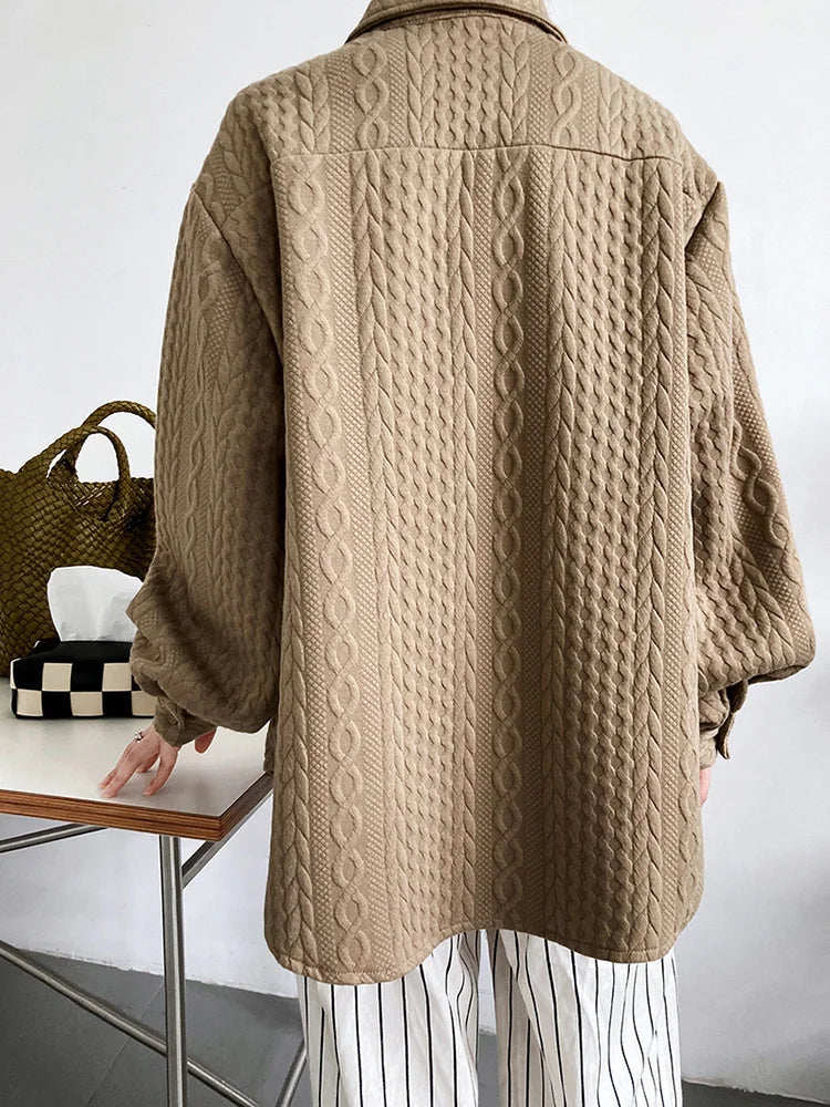 Cable Knit Textured Cotton Shirt Blouse