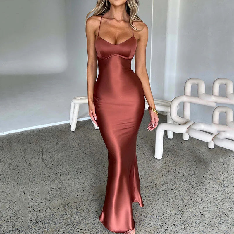 Satin Lace-up Mermaid Maxi Dress