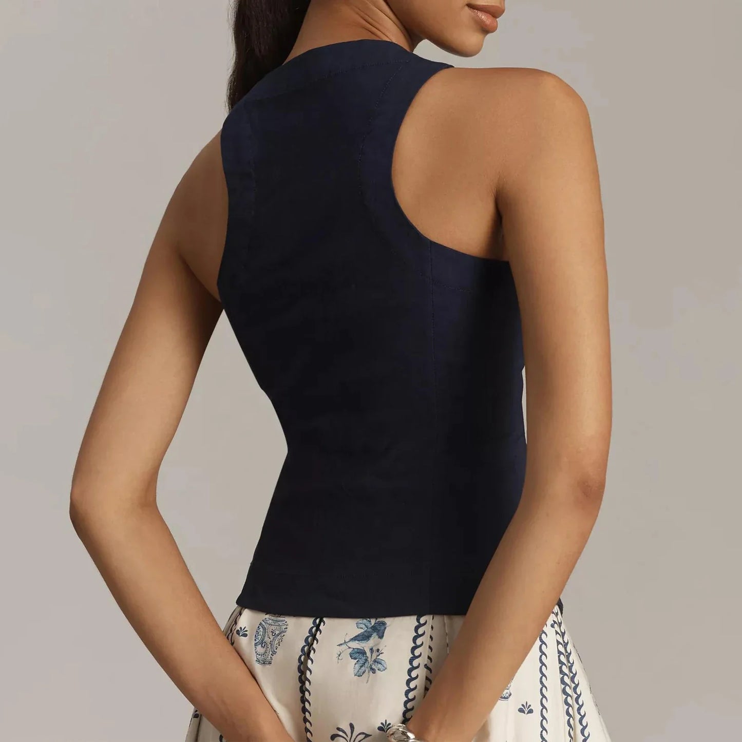 Y2K Vintage Button Down Solid Waistcoat Slim Cami Top