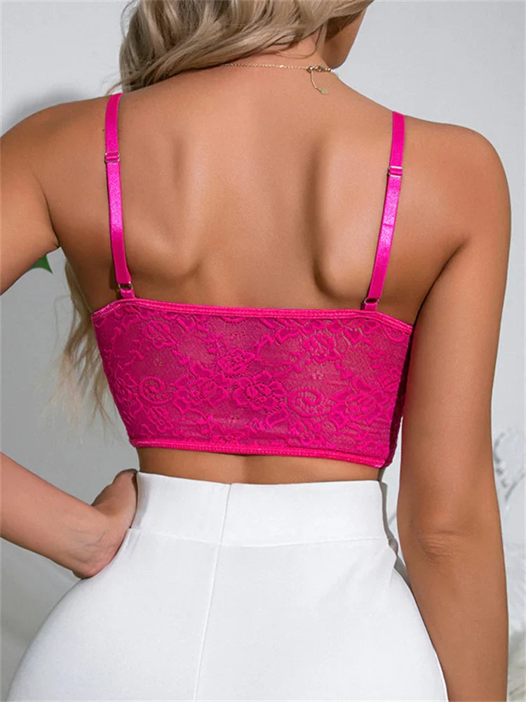 Lace Corsets Sleeveless Spaghetti Strap Front Buttons Up Ruffles V-neck Mini Vest Bustiers Crop Top