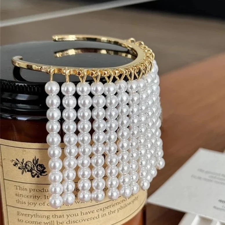 Natasha Pearl Tassel Cuff Bracelet