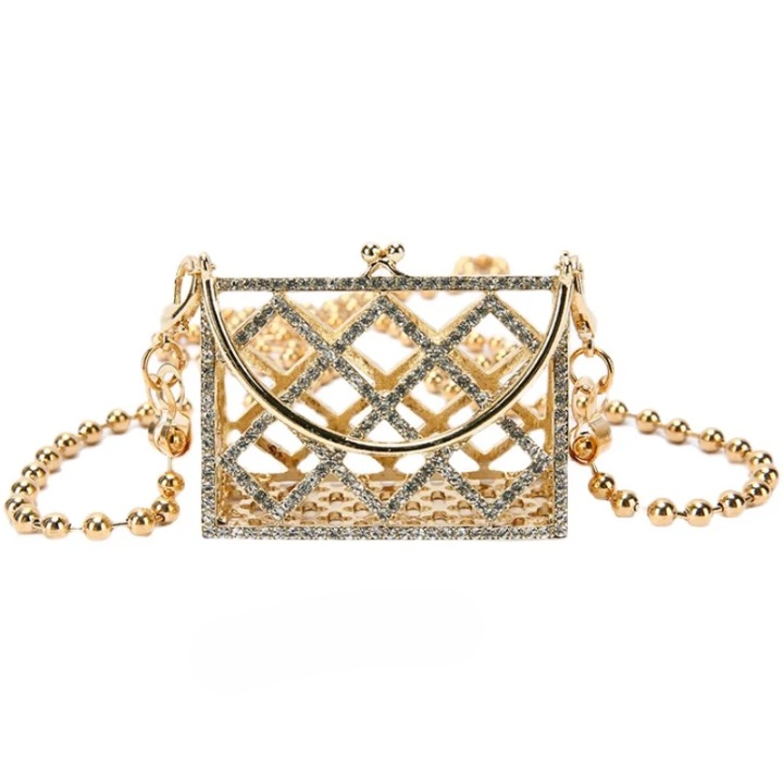 Nina Rhinestone Micro Metal Cage Bag