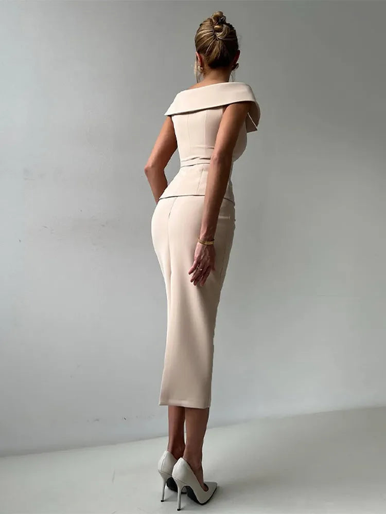 Double-Breasted Belt Skirt Suit