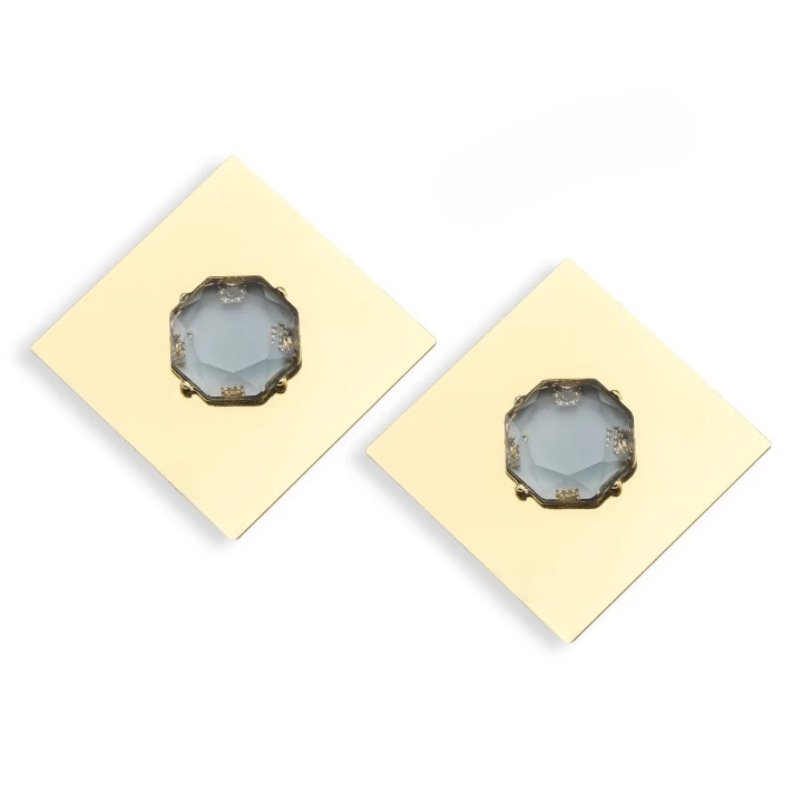 Izara CZ Color Gemstone Square Metal Drop Earrings