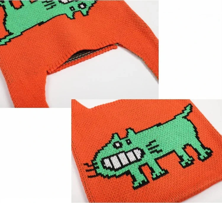 Cartoon Dog Intarsia Knit Bag