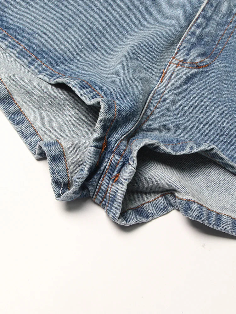 Paola Colorblock Double Belted Denim Shorts