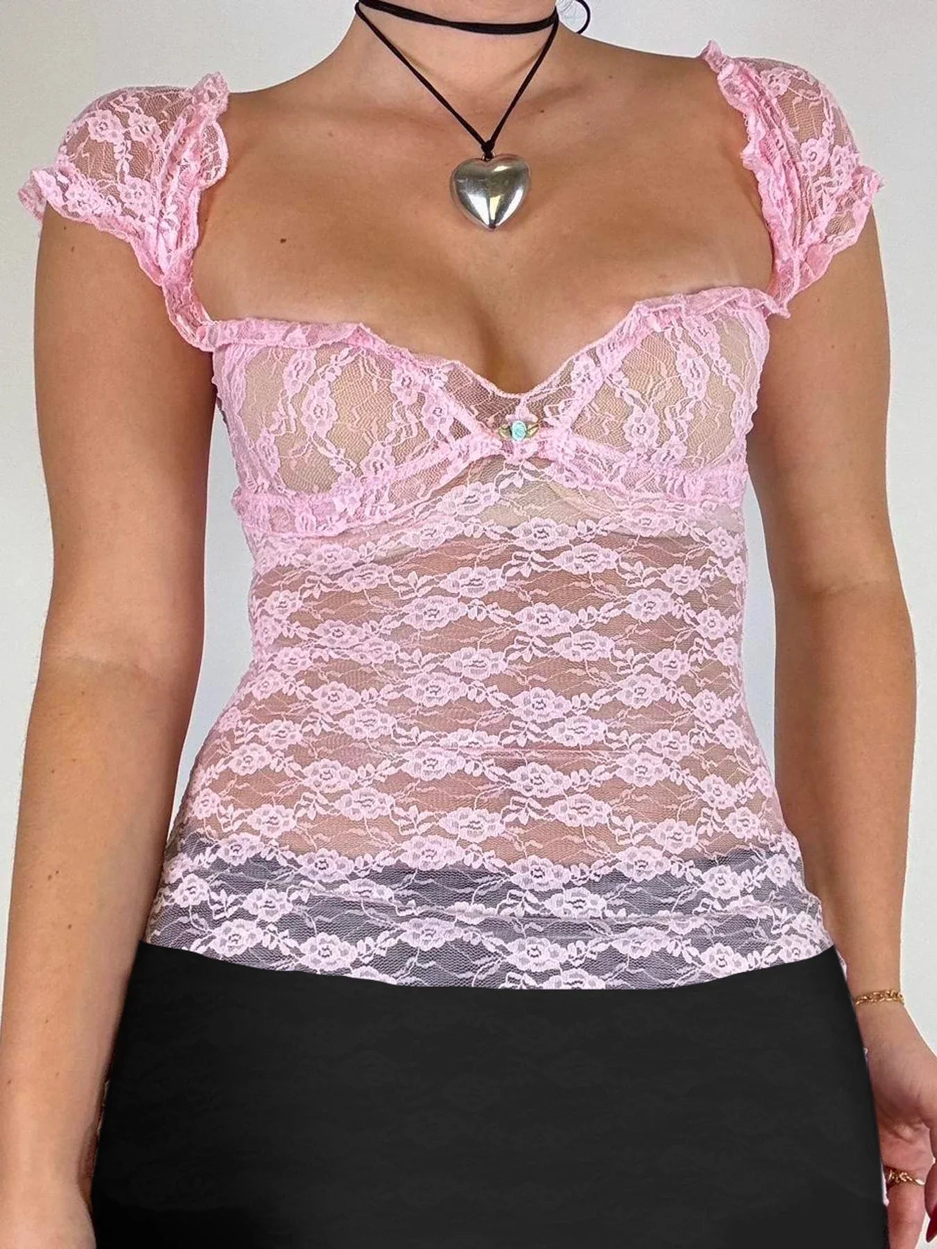 See-Through Square Collar Crop Top