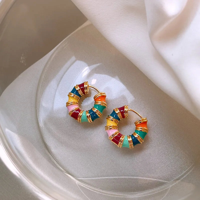 Candy Stripe Resin Round Hoop Earrings