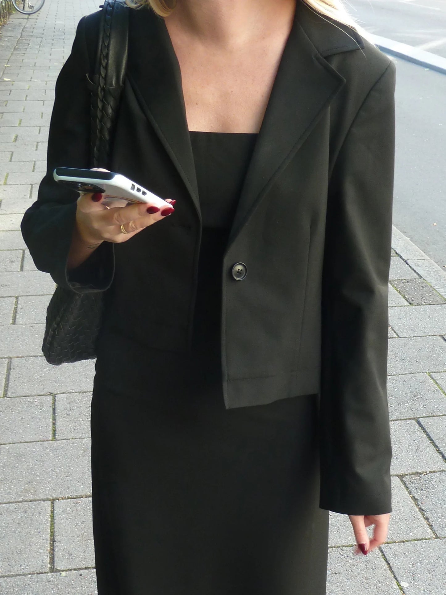 Woven Button Slim Skirt Suit