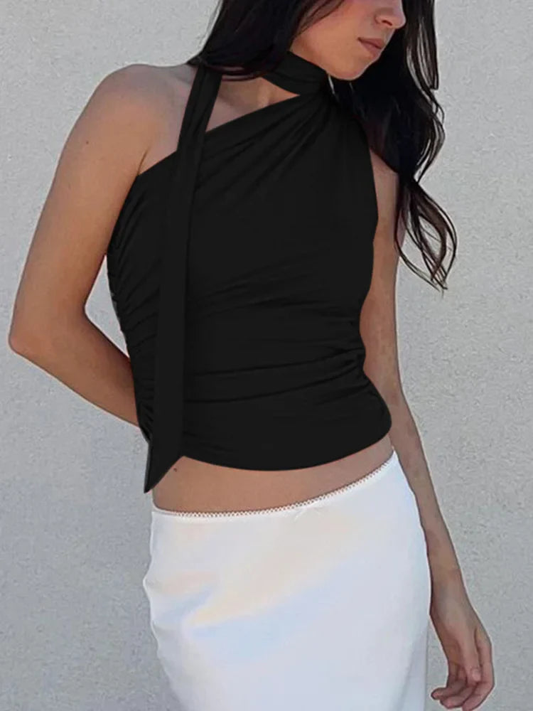 Vintage Backless Off Shoulder Halter Cami Top