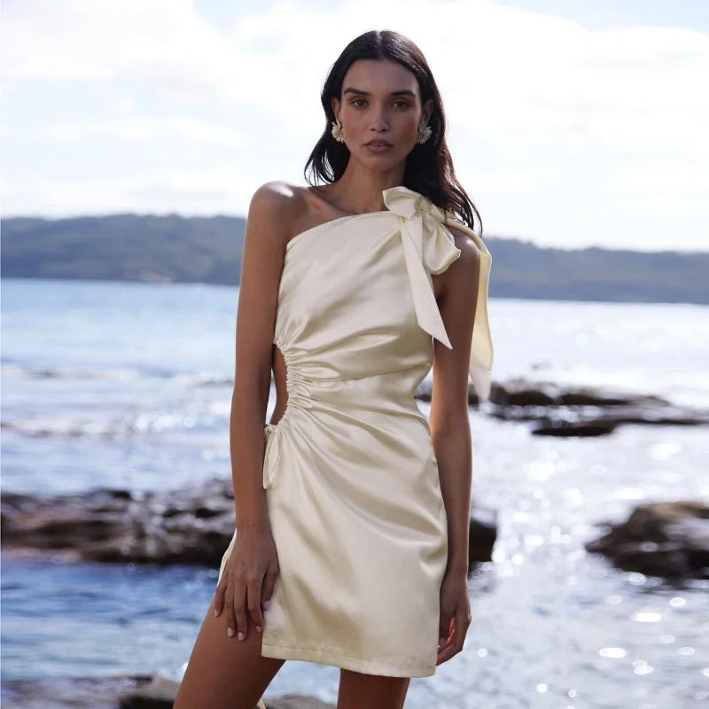 Elegant Sleeveless Flower Slim Shoulder Silk Dress