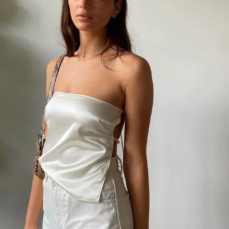 Satin Bandage Backless Tube Strapless