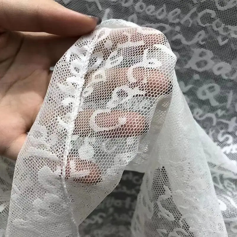 Letter Prints Sheer Turtleneck Tops