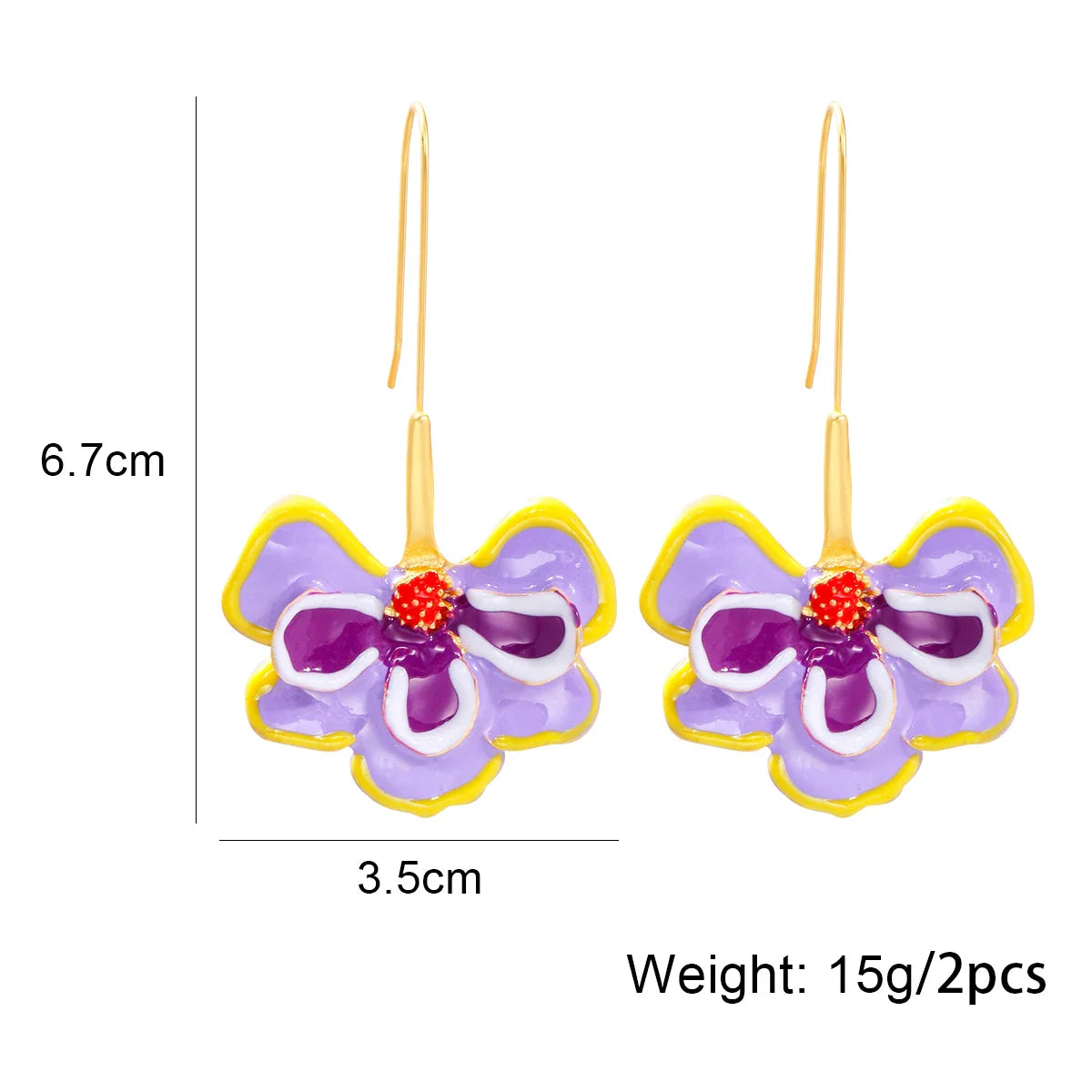 Violet Flower Enamel Drop Earrings