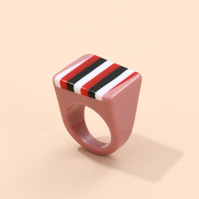 Safina Colorful Stripe Acrylic Resin Rings - 11 Colors