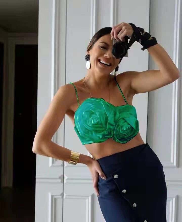 Spaghetti Strap Chic Camis Tank Lady Side Zipper Short Sling Crop Tops