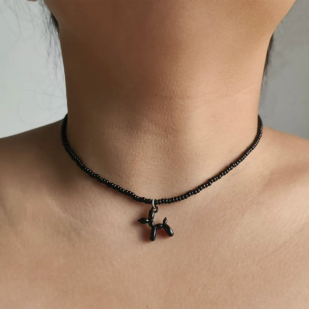Colorful Poodle Pendant Beads Choker Necklace