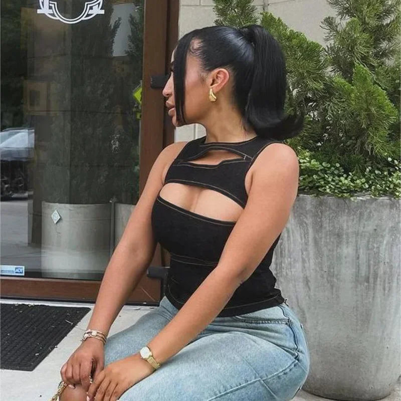 Solid Color Hollow Slim Streetwear Cami Top