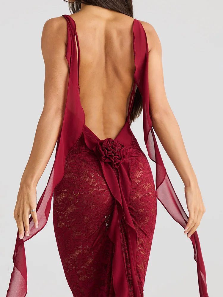 Trailing Flowing Skirt Patchwork Lace Dress