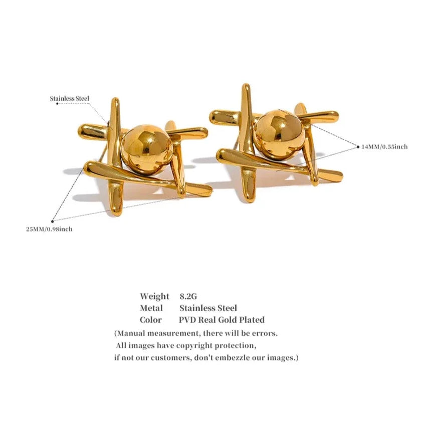 Ziva Geometry Sphere and Bars Stud Earrings