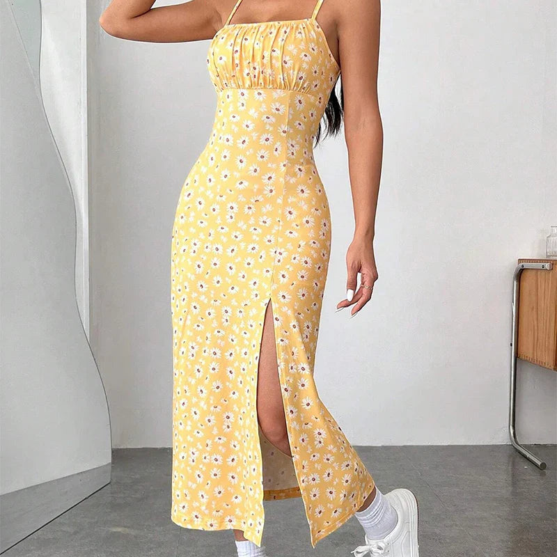 Backless Solid Color Slim Suspender Slip Dress