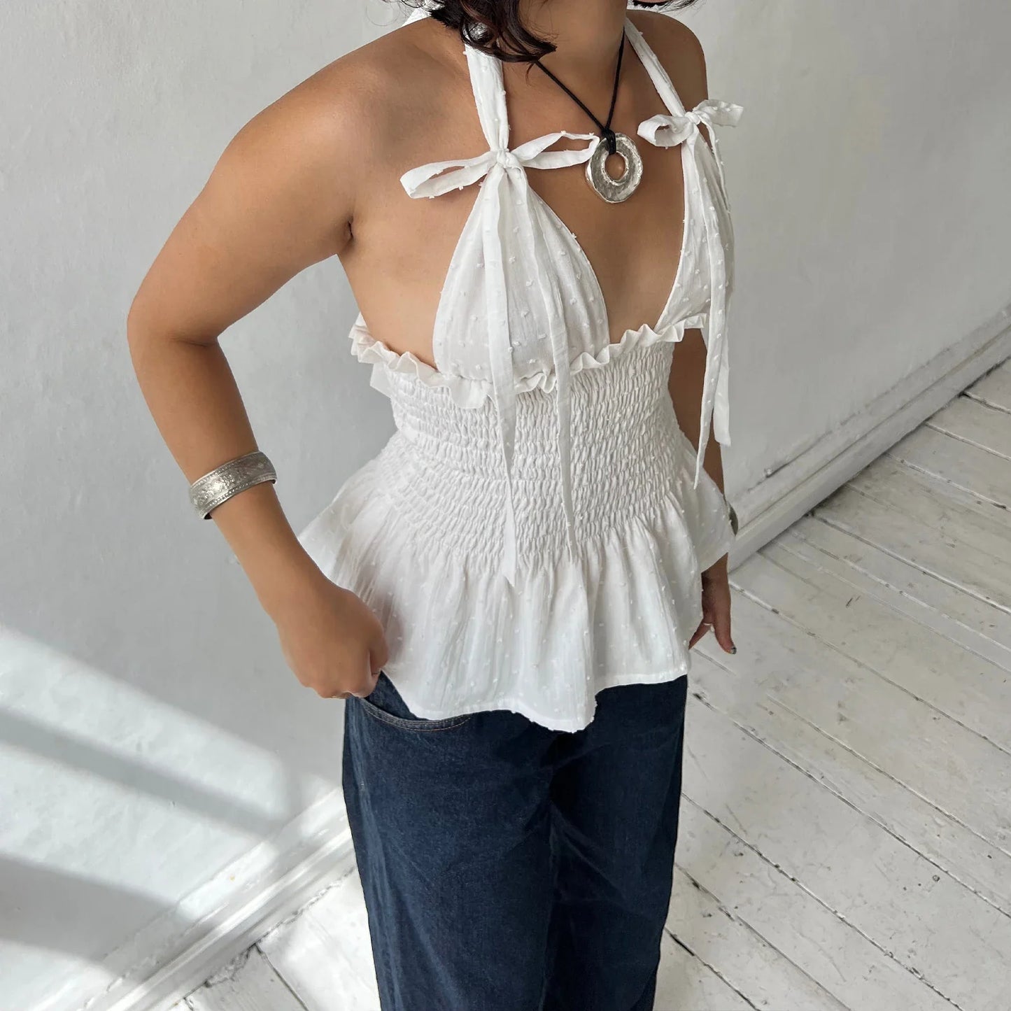 Y2K Floral Print Ruffled Hem Tie-Up Cami Top