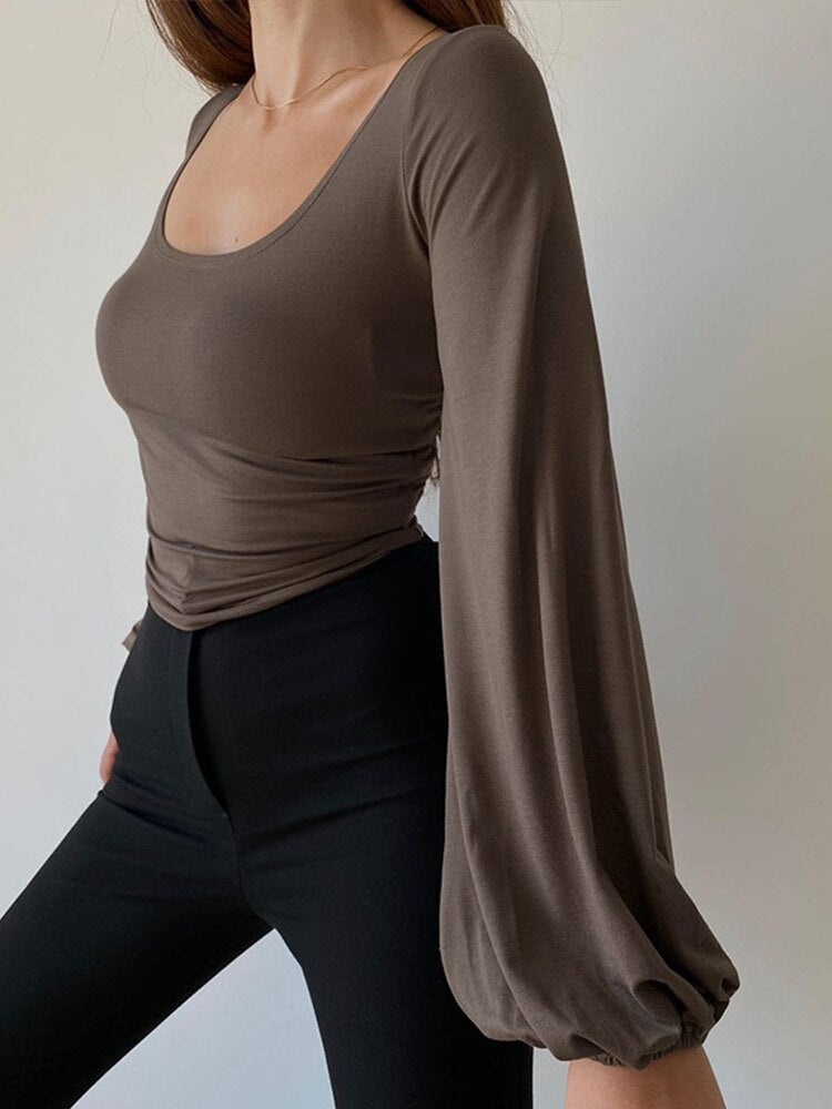 Lantern Sleeve Square Neck Tee