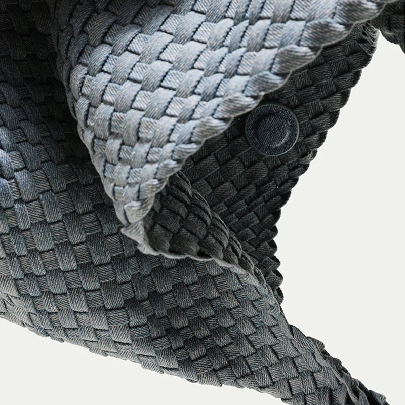 Izara Distressed Denim Serpentine Woven Totes