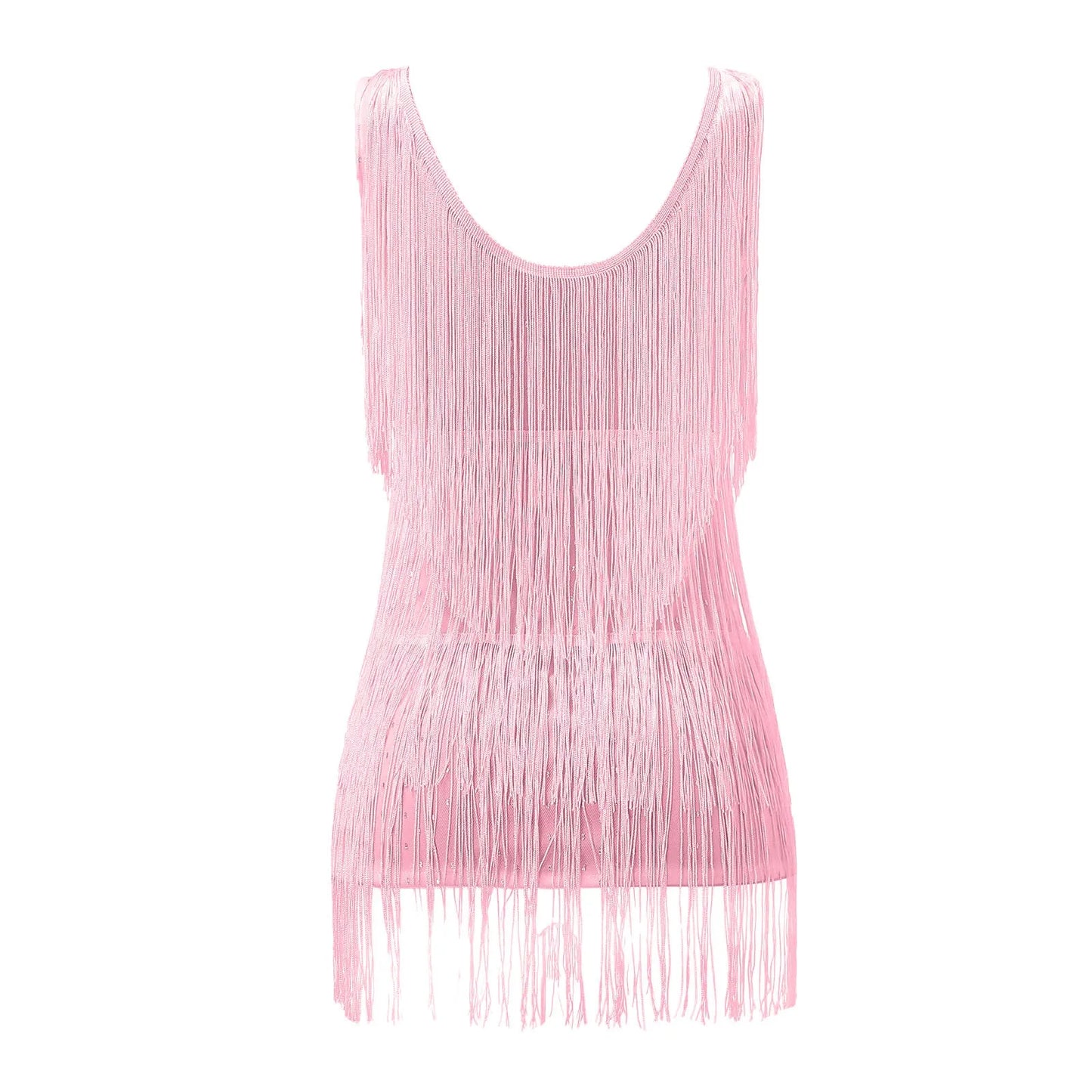 V-Neck Tassel Mini Elegant Sleeveless Sequin New Ladies Summer Night Club Cami Fringe Dress