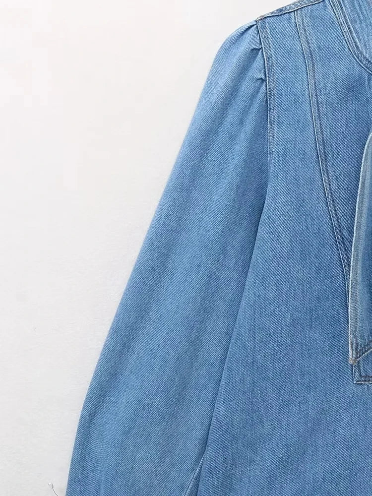 Bow Tie Denim Blouse