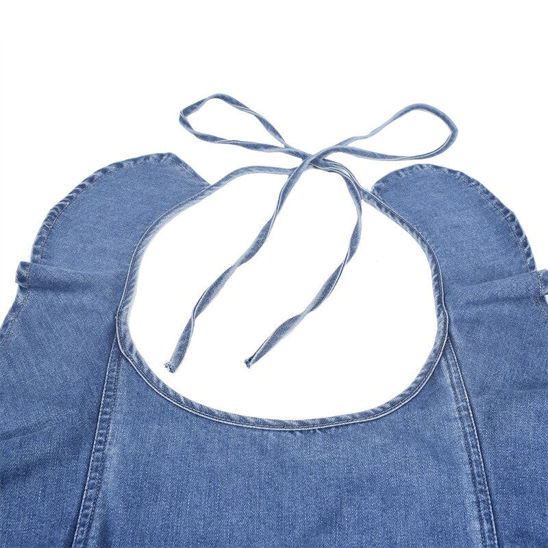 Shila Ruffle Sleeve Backless Denim Jumpsuit