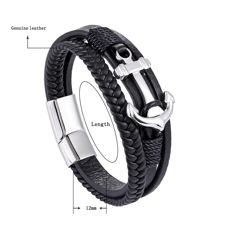 Ship Anchor Leather Bracelet
