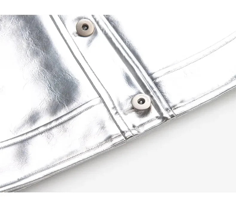 Silver Patent Faux Leather Boxy Jacket